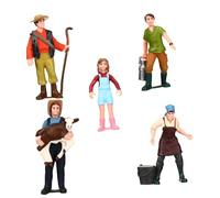 Abaodam 5PCS Farm People Scale Model Painted Figures Miniature Layout Models for Decoration Includes Farmer with Cow Milking Woman Shepherd Girl Boy