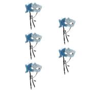 Abaodam 5pcs Handheld Dragon Pattern Venetian Masquerade Masks with Stick Blue Wing Motif Decorative Carnival Masks for Mardi Gras Christmas Dancing Prom Ball Party Accessories