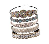 Abaodam 5Pcs Handmade Rhinestone Beaded Headbands for Women, Shining Multi-Pattern Hairbands with White, Light Pink, Green, Colorful White Rhinestone Designs, Stylish Accessories for Daily