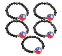 Abaodam 5pcs International Style Flag Bead Bracelet for Women Men Chile Flag Themed Beaded Charm Wristlet Fashion Casual Wear Black Beads