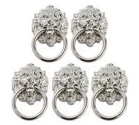 Abaodam 5Pcs Lion Head Wardrobe Pull Handles Zinc Alloy Vintage Silver Cabinet Knobs Rust Resistant for Home Furniture Drawers