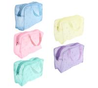 Abaodam 5pcs Makeup Bag Travel Wash Bag Floral Pattern PVC Waterproof Storage Pouch with Handle Design Easy to Carry for Outdoor Activities and Short Trip