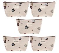 Abaodam 5pcs Portable Beige Cotton Linen Makeup Bag for Travel with Convenient and Quick Access, Classification and Induction, Small Cosmetic Storage Pouch for Bracelets and Rings