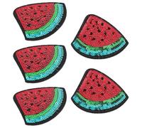 Abaodam 5pcs Red Watermelon Embroidered Patch with Polyester Thread, Cartoon Stylish Sew-on Applique for T-Shirt and Wardrobe, Unique Fruit Clothing Accessories for DIY Jackets and Caps