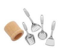 Abaodam 5pcs Scale Metal Cooking Utensils with Bucket for Role Play and Micro Scene Photography Collectible Dollhouse Kitchen Cookware