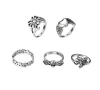 Abaodam 5pcs Vintage Retro Butterflies Ring for Women, Skin Friendly Iron Material with Silver Colour, Charming Eye-catching Design, for Birthday and Costume Party Accessories