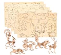 Abaodam 5pcs Wooden Animal Puzzle DIY Animal Puzzle Kit for Interactive Educational Wooden Jigsaws with Wolf Dragon Fox Deer Tiger Creative Gift for Fun and Learning