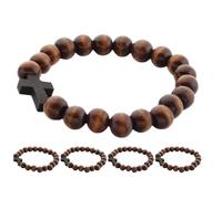 Abaodam 5pcs Wooden Beaded Cross Bracelets for Men Women Brown Stretch Prayer Jewelry Catholic Christian Faith Wristbands Suitable for Daily Wear and Religious