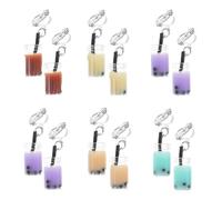 Abaodam 6 Pairs Mixed Color Milk Tea Ear Clip Earrings, Plastic Pearl Milk Cup Drink Charms, Free Non-Pierced Ear Jewelry for Women