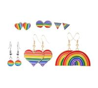 Abaodam 6 Pairs Rainbow Pride Heart Earrings Set Rhinestone Studs Dangle Earrings for Women LGBTQ Jewelry