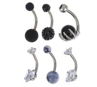 Abaodam 6 Pcs Black and White Stainless Steel Heart Charm Navel Rings Set, Creative Colorful Crystal Belly Button Piercings for Women, Safe and Fashionable Body Jewelry for Daily Wear
