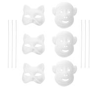Abaodam 6 Pcs DIY White Paper Masks, Unpainted Cat and Monkey Shapes, Promotes Communication and Hands-on Ability, for Cosplay and Party Activities