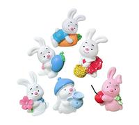 Abaodam 6pcs Bunny Car Ornaments Resin Craft Figurines for Easter Bunnies Cake Topper Decor Random Style