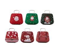 Abaodam 6pcs Festive Christmas Themed Iron Tinplate Boxes Tote Bag Shaped Candy Containers with Handles for Xmas Party Treats and Longterm Storage in Assorted Colours