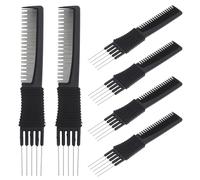 Abaodam 6pcs Glue-coated Hairbrush Lift Teasing Comb Metal Prong Pick Comb for Hair Styling for Detangling Thick Hair for Women and Men Wig Styling and Parting