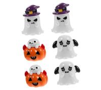Abaodam 6Pcs Halloween Miniature Ghost Figurines Set Pumpkin and Bat Wings Resin Ornaments for Fairy Garden Micro Landscape and Dollhouse Decoration