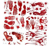 Abaodam 6pcs Halloween Wall Decals Red Blood Handprint Footprint Stickers Horror Dripping Blood Decorative Stickers for Walls Windows Party Decoration