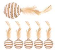 Abaodam 6pcs Interactive Plume Ball for Cats Kitten Plaything with Rope Paper and Feather Material to Stimulate Hunting Instincts and Exercise Cats Paws Random Color