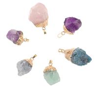Abaodam 6pcs Natural Crystal Stone Pendants Set - Irregular Amethyst, Blue Apatite, Rose Quartz, Green Fluorite Charms for Jewelry Making, Healing Chakra Stones for DIY Necklace