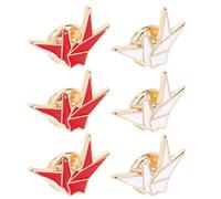 Abaodam 6Pcs Origami Crane Brooch Set, Alloy Paper Cranes Lapel Pins with Red and White Enamel, Decorative Cute Pins for Jackets, Backpacks, and Clothing Accessories in Everyday Wear