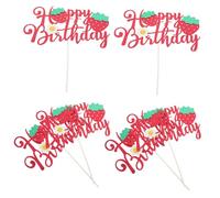 Abaodam 6pcs Reusable Strawberry Cake Topper for Girl First Birthday Glitter Floral Cake Picks Lightweight Handmade Strawberry Theme Party Decorations