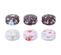 Abaodam 6pcs Round Tinplate Storage Boxes 15g Small Refillable Containers for Eye Shadow and Lip Balms with Vintage Lovely Design, Easy to Carry for Daily Life and Travel