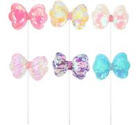 Abaodam 6pcs Sequin Bow Cupcake Toppers for Birthday Cake Decorating, Cute Cloth and Sponge Bow Picks, for Decorating Desserts and Fruit Bowls at Parties Random Color