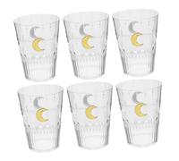 Abaodam 6pcs Shatterproof Drinking Glasses with Moon Pattern, Stackable Reusable Pet Tumblers for Kitchen and Eid Mubarak Party, Multipurpose Drinkware with Celestial Charm