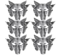 Abaodam 6pcs Silver Wolf Mask Adult Cosplay Half Face Design with Elastic Strap Plastic Material for Cos-play and Role Plays