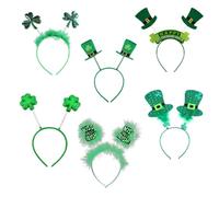 Abaodam 6pcs St Patrick's Day Shamrock Headbands with Decorative Plume Hair Hoops Plastic Material Festival Atmosphere Creation for Costume Parties