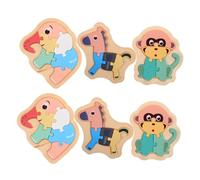 Abaodam 6pcs Wooden Animal Puzzle for Shape Matching Sorting with Elephant Monkey Horse Figures Educational Montessori Early Development for Preschool