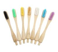 Abaodam 7pcs Bamboo Toothbrush Replacement with Biodegradable Nylon Bristles Medium Soft for Home Oral Care, Assorted Colors White Yellow Dark Gray Rose Beige