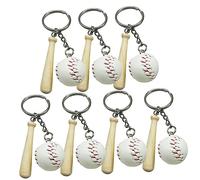 Abaodam 7Pcs Baseball Keychains Mini Hanging Keyring Accessories with Wooden Bat Sports Souvenir Favors for Parties Backpacks and Lockers