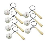 Abaodam 7Pcs Mini Baseball Keychains with Wooden Bat and Softball Design Decorative Keyrings for Car Keys Backpacks Party Favors School Locker Tags Portable Hanging Ornaments for Baseball