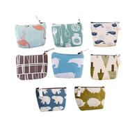 Abaodam 8pcs Cartoon Canvas Coin Purse with Zipper for Women, Key and Coin Storage Bag, Unique Hedgehog Flamingo Bear Whale Shapes, for School and Outdoor Use