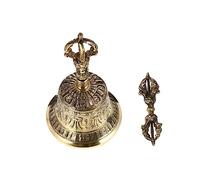 Abaodam 9cm Brass Vajra Bell and Dorje Set for Tibetan Buddhism Five-strand Meditation Bell Handmade Copper Ritual Tools for Buddhist Ceremony Supplies
