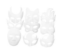 Abaodam 9pcs DIY Blank White Paper Masks for Halloween Masquerade Party Lightweight Safe Material Reusable Hand-painted Mask Crafts for Men Women Includes Fox Swan Cat and More