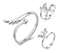 Abaodam Adjustable Olive Branch Copper Ring for Women, Open Leaf and Dragonfly Design Statement Jewelry, Angel Wing Aesthetic Band Suitable for Daily Wear