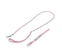 Abaodam Adjustable Puppy Dog Collar and Leash with Pearls Soft PU for Small Dogs Decorative Black Crystal Collar for Outdoor Walking Training and Daily Use