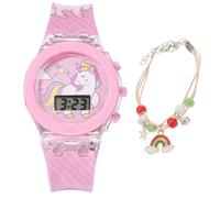 Abaodam Adjustable Silicone Boys and Girls Watch with LED Light, Wear-Resistant Unicorn Night Glow Wristwatch and Bracelet Set for Children’s Accessories and Outdoor Use