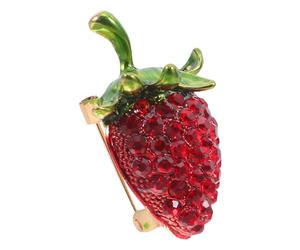 Abaodam Alloy Rhinestone Shiny Strawberry Brooch Pin for Women, Glitter Lapel Pin and Bag Charm, Fruit-themed Jewelry for Party, Suit, Sweater, Or Cardigan Accessories