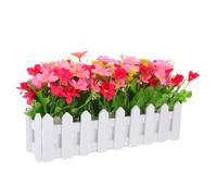 Abaodam Artificial Potted Faux Flowers Outdoor Table Centerpieces Potted Wedding Decorations Artificial Picket Fence Flowers Faux Bonsai Daisy Plastic Rosy
