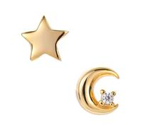 Abaodam Asymmetric Mini 925 Silver Earrings Star and Moon Studs, Gold Tone Creative Ear Decoration for Women, Unique Fashion Ear Rings for Daily Wear