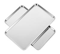 Abaodam Baking Tray Set Barbecue and Cookie Baking Plates Stainless Steel 2pcs for Oven Use, Rectangular Sturdy Kitchen Bakeware Accessories in Silver