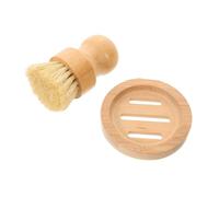 Abaodam Bamboo Palm Dish Brush with Sisal Bristles Round Draining Tray - Wooden Sink Scrubber for Pan, Grill, and Vegetable Cleaning in Kitchen and Bathroom