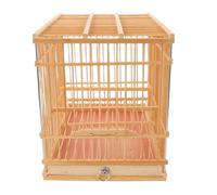 Abaodam Bamboo Rectangular Bird Cage 30X20X24Cm with Handle and Removable Tray, Flight Cage for Finches Budgies and Small Parrots, Portable Outdoor Bird Habitat in Natural Bamboo Color