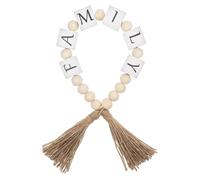 Abaodam Beaded Garland Decor Fine Craftsmanship Rustic Wood with Family Letter Beads and Tassels White Wood Ornaments Decorative Piece for Farmhouse Style Home Decor for Living Room