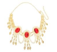 Abaodam Belly Dancer Head Chain with Red Gemstones, Tribal Necklace for Women, Decorative Three-stone Headdress for Belly Dancing Performance and Stage Use