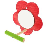 Abaodam Bird Mirror Toy Red Plum Blossom Mirror and Perch Stand Small Interactive Parrot Training Accessory for Cage and Stress Relief