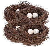 Abaodam Bird Nests for Crafts, 4 Set Natural Rattan Decorative Mini Nest with Artificial Speckled Eggs, Easter Bird Eggs Decor for Home Garden And Party Favors